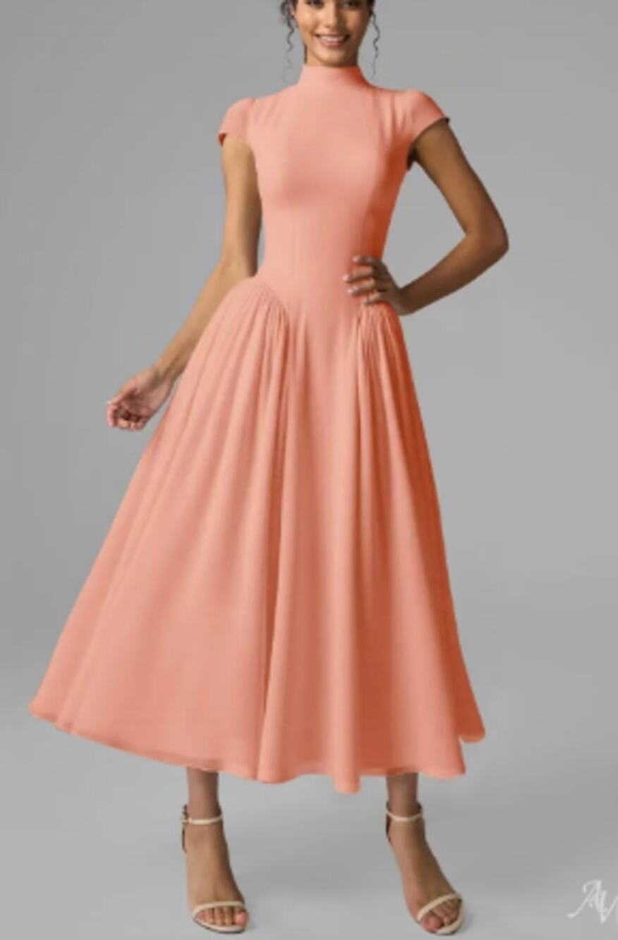 AW BRIDAL 0 XS peach pink Aimee chiffon bridesmaid formal midi dress NEW b37